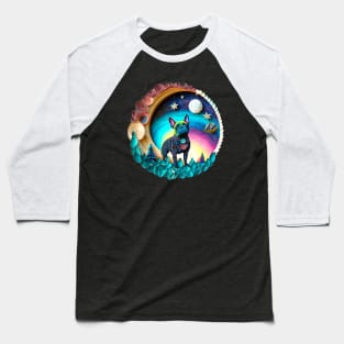 French Bulldog Frenchie Full Moon Galaxy Stars Trees Artwork Baseball T-Shirt